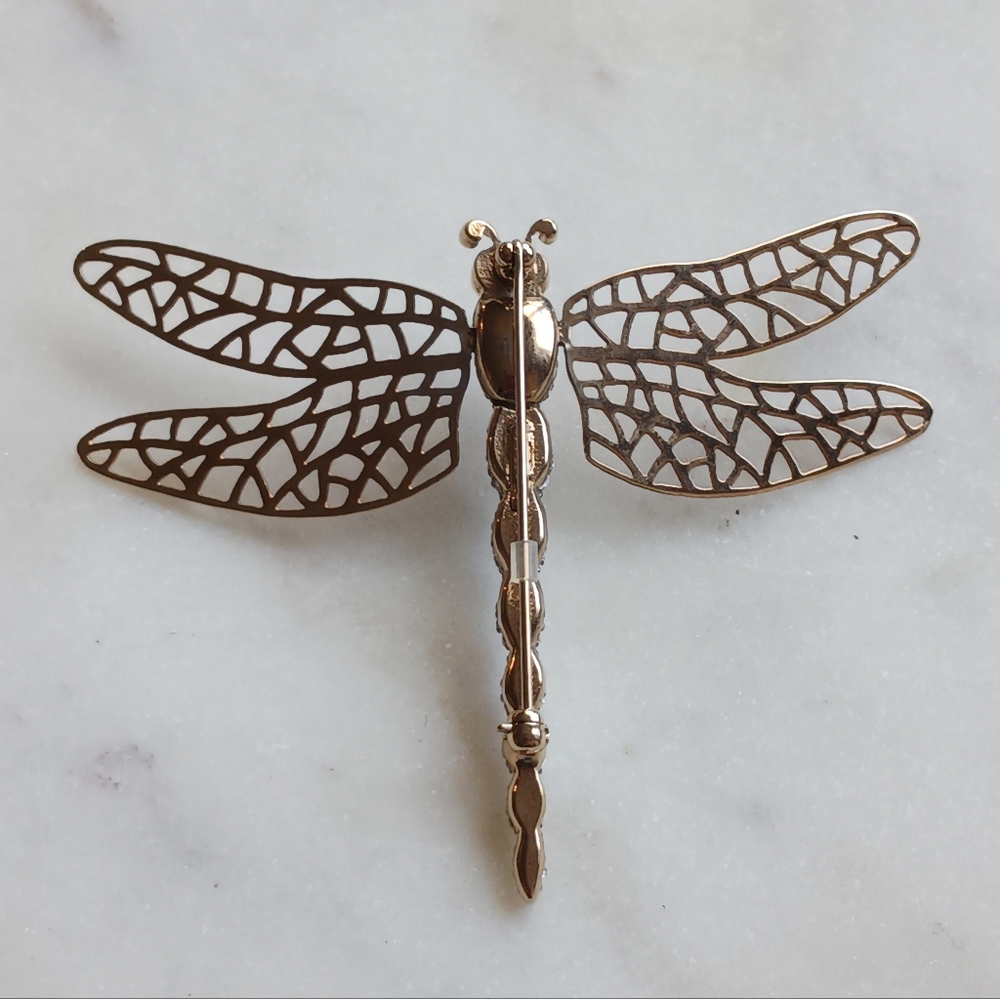 Carolee Vintage Dragonfly Brooch Pave Crystal En Tremblant Articulated Wings - Picture 7 of 10